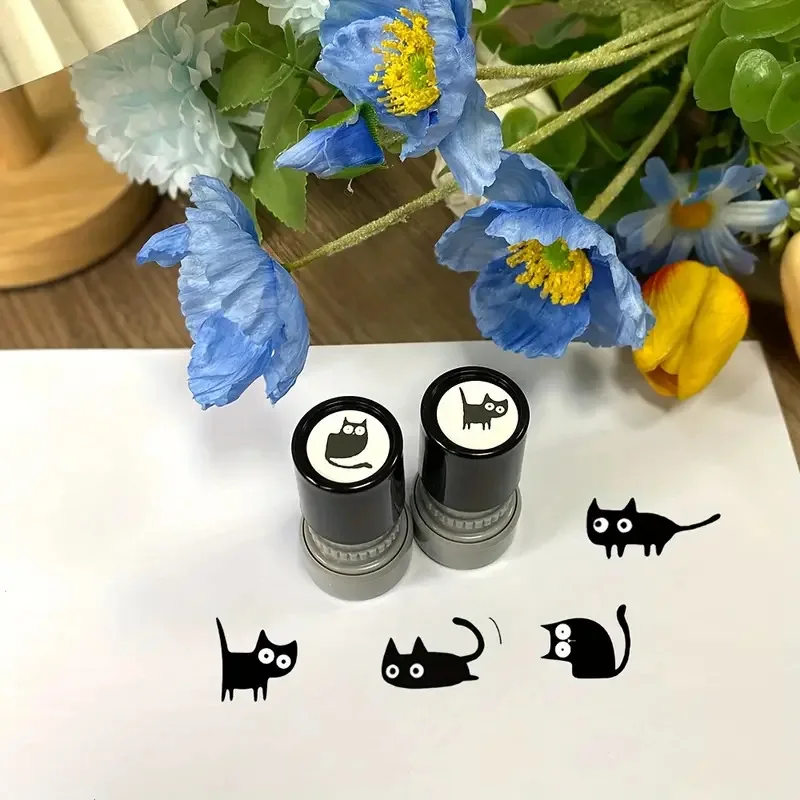 Cute Black Cat Cartoon Stamps